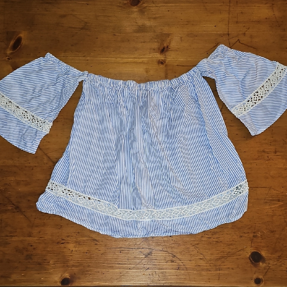 Charlotte Russe Blue Striped Off-Shoulder Blouse